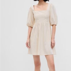 Gap - Cream Linen-Blend Puff Sleeve Mini Dress